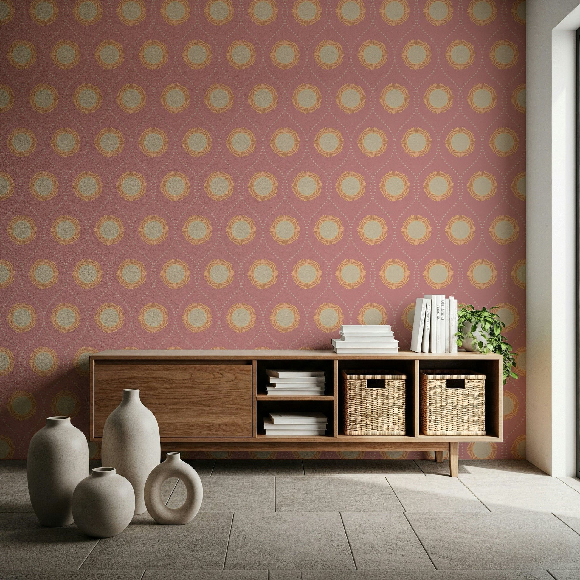 Unique Blush Sunburst Wallpaper⁠ pattern for walls