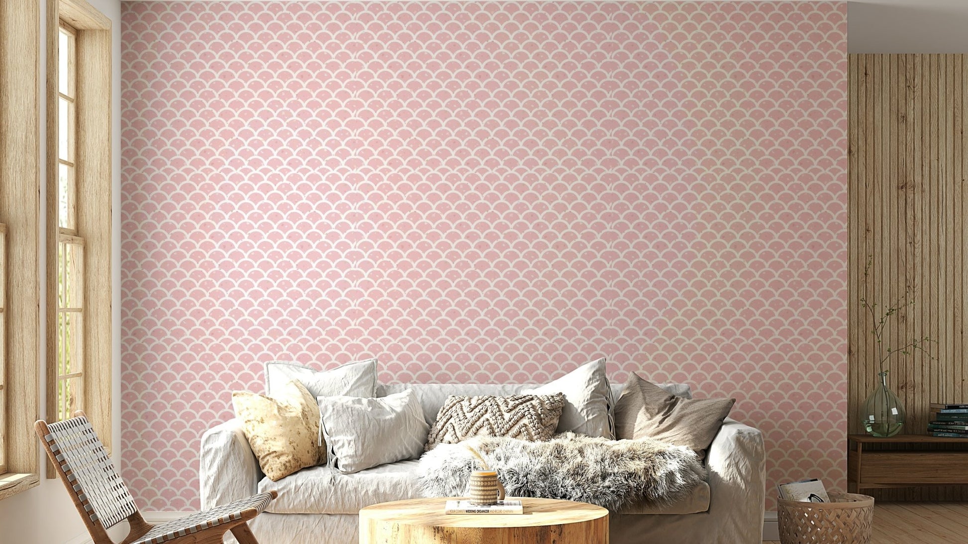 Mural wallpaper of a blush terrazzo scales design

