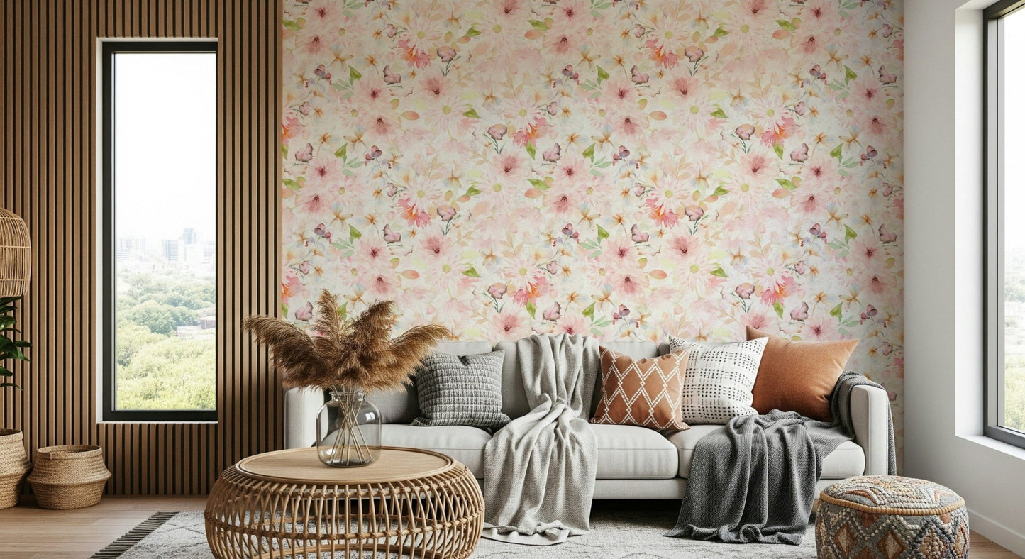 Blush Watercolor Blooms Wallpaper⁠