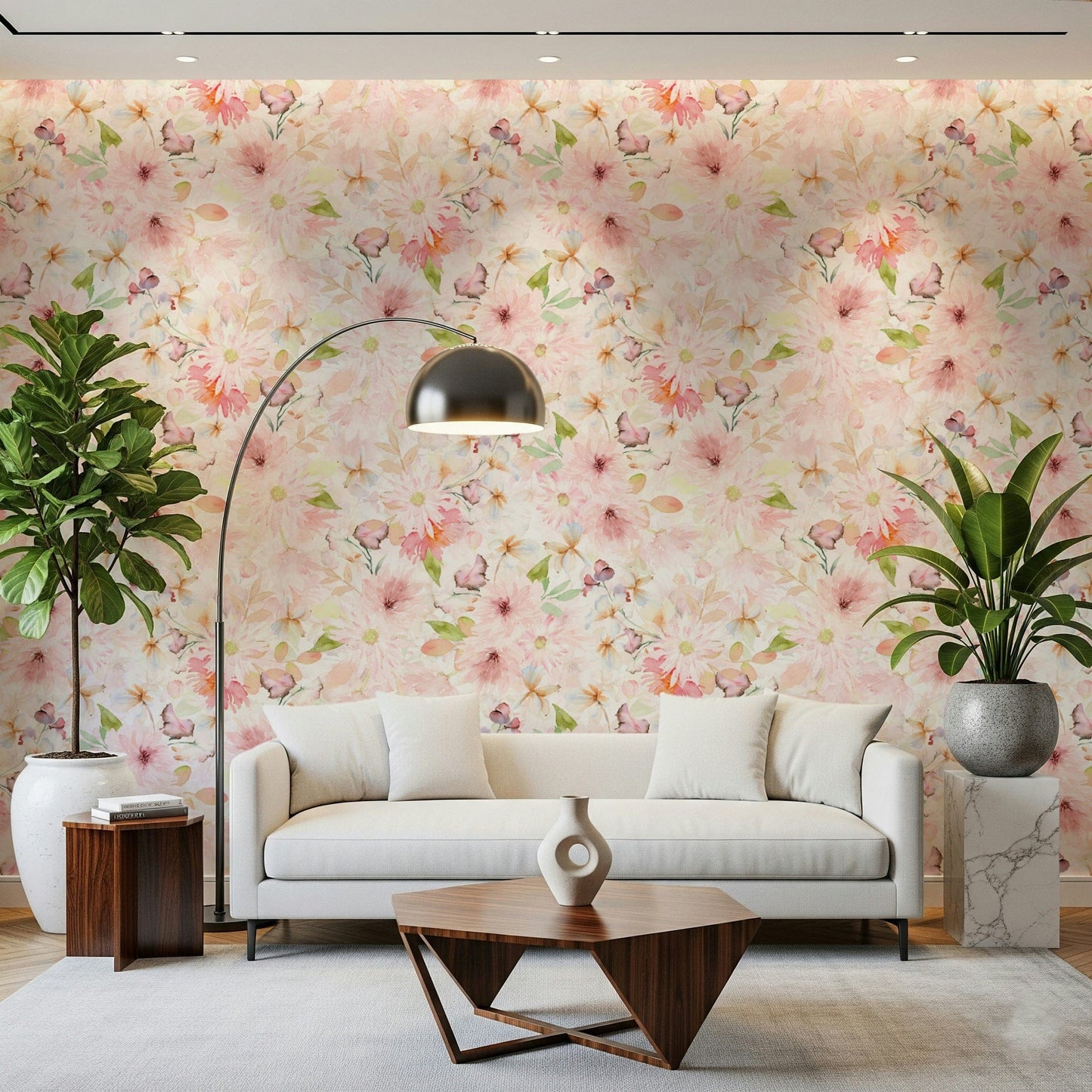 Blush Watercolor Blooms Wallpaper⁠