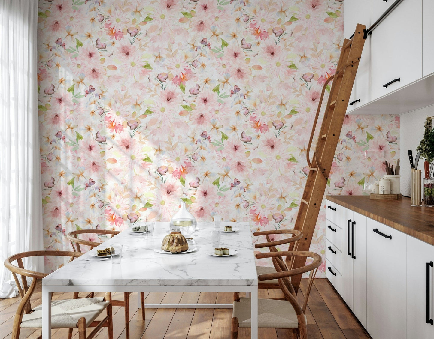 Blush Watercolor Blooms Wallpaper⁠