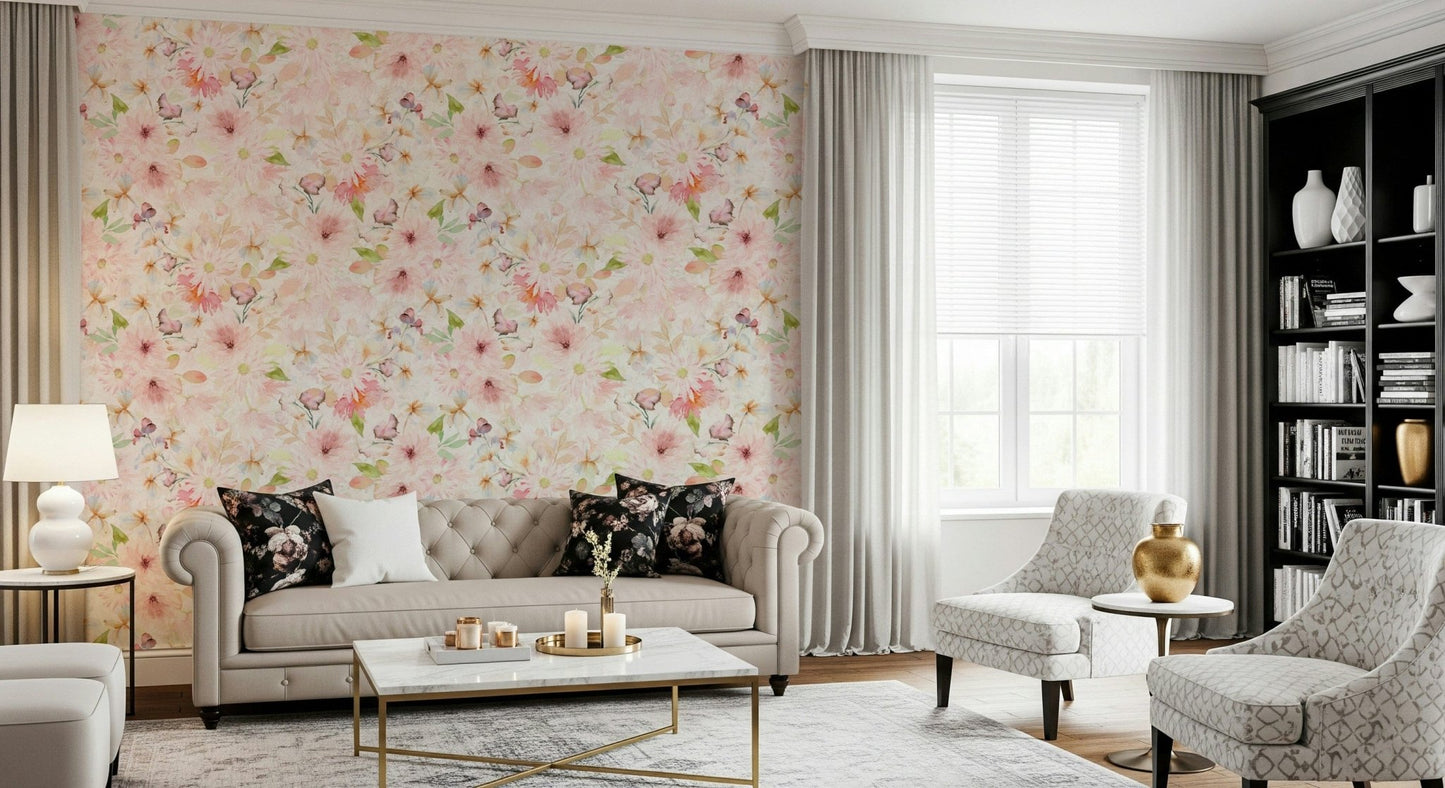 Blush Watercolor Blooms Wallpaper⁠