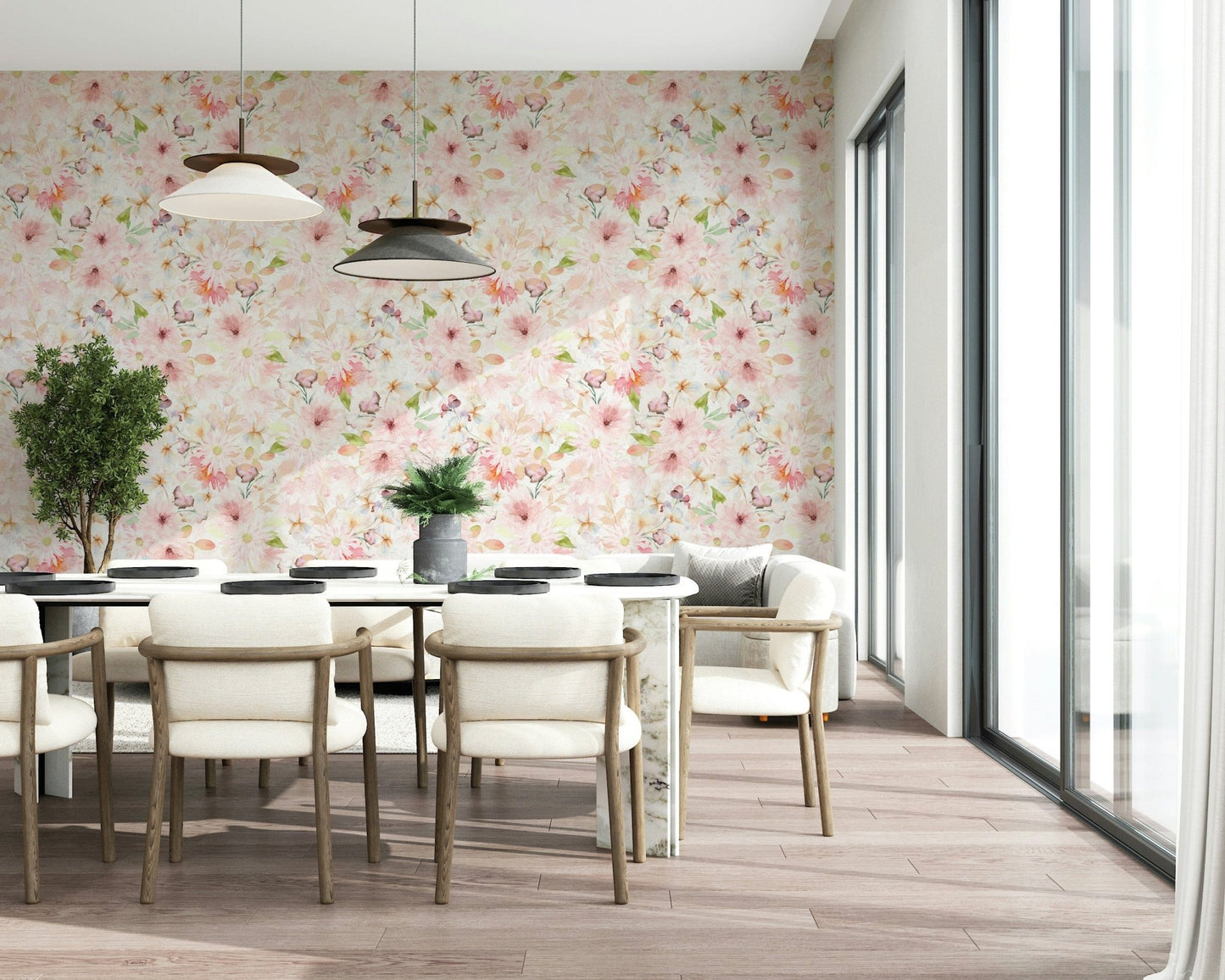 Blush Watercolor Blooms Wallpaper⁠