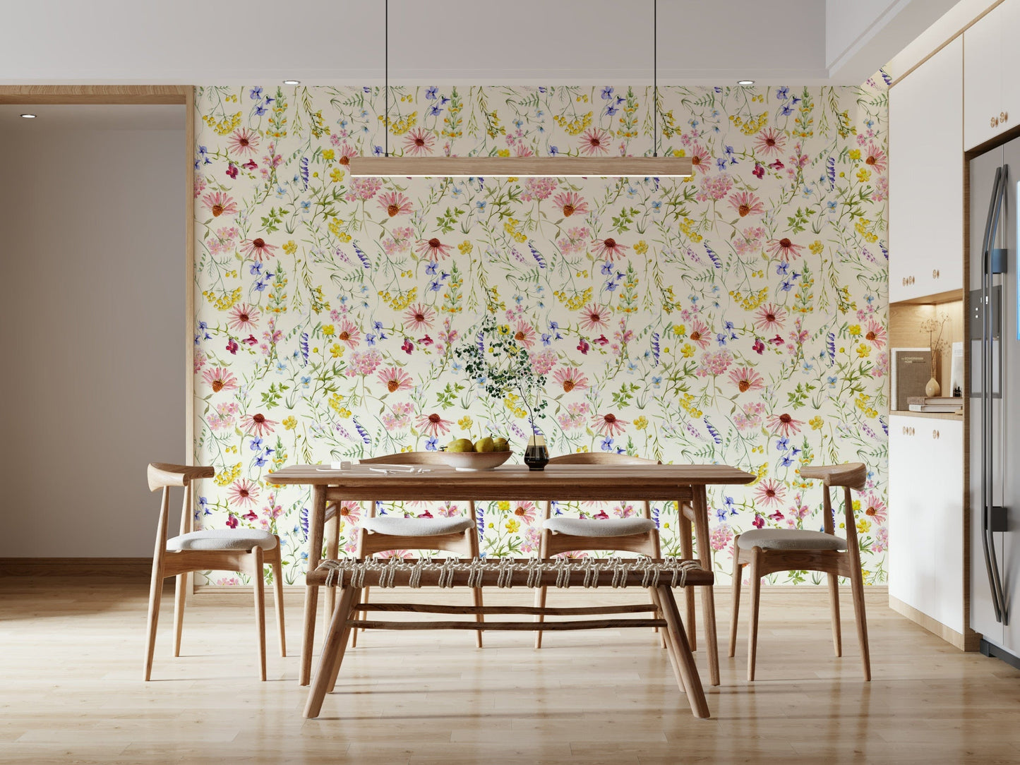 Detailed botanical wallpaper showing wild meadow blossoms and petals.