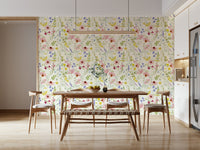 Detailed botanical wallpaper showing wild meadow blossoms and petals.