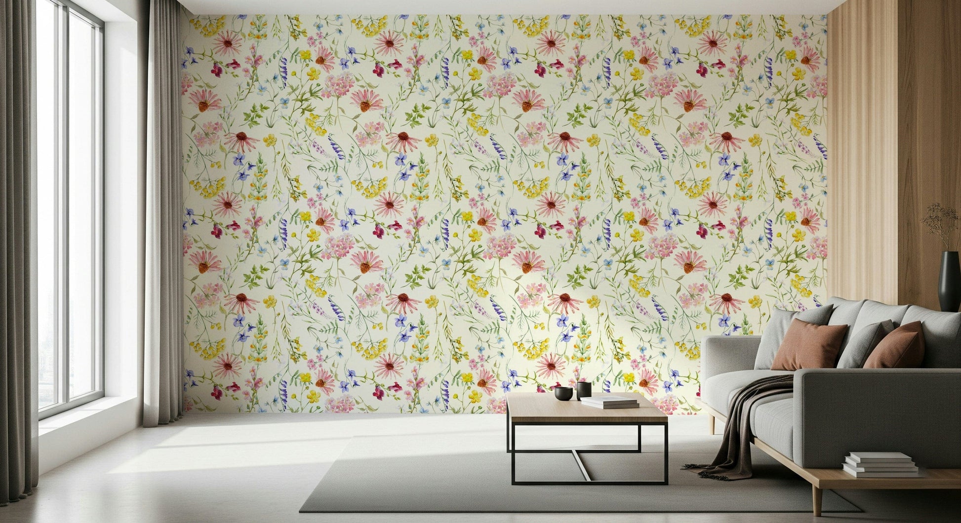 Seamless blush wildflower wallpaper with intricate floral illustrations.