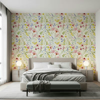 Minimalist wildflower wallpaper with a soft pink botanical background.