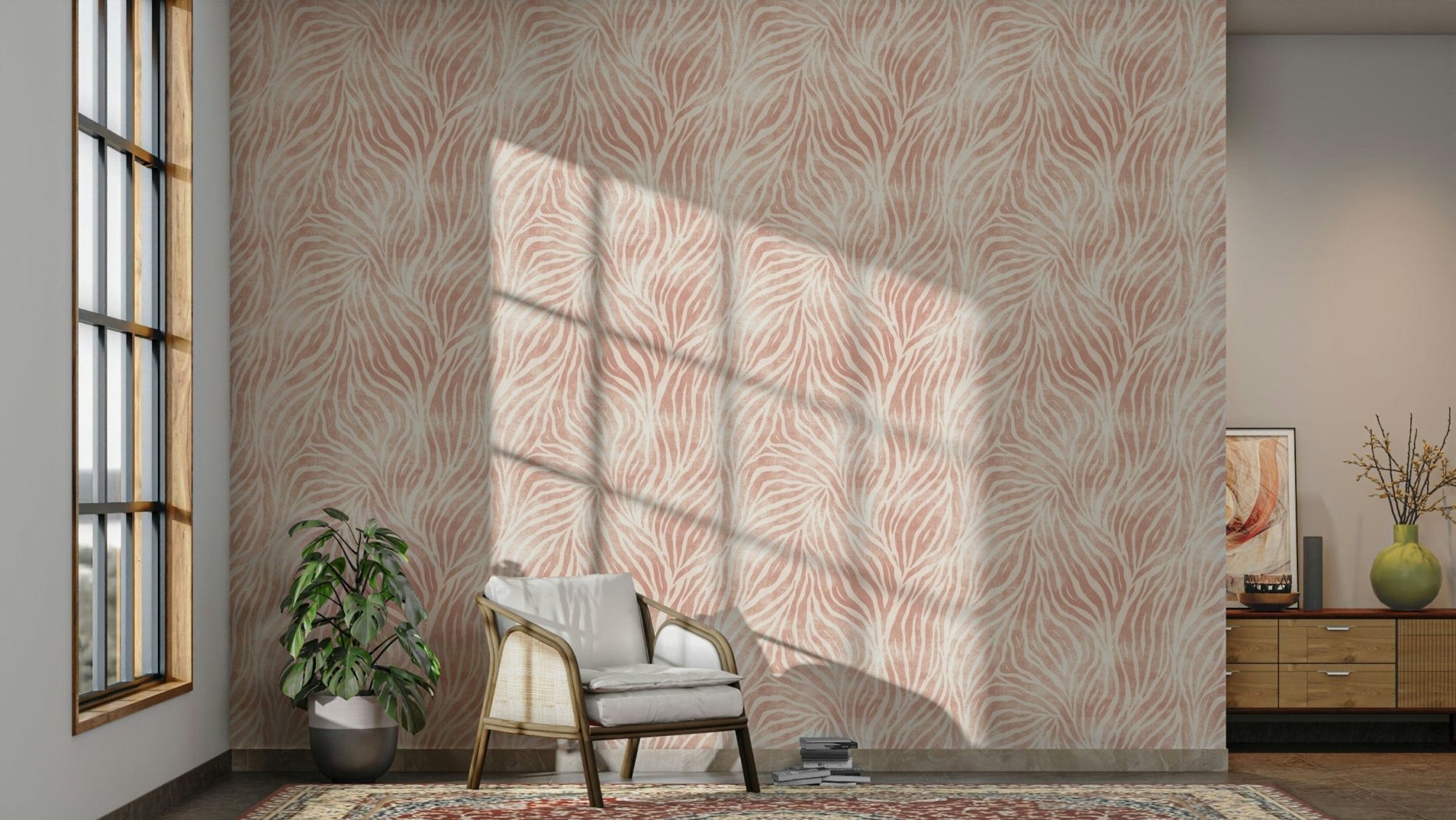 Soft blush pink zebra stripe wallpaper pattern GD514


