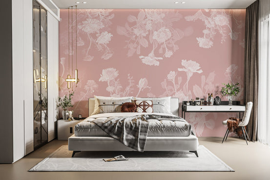 Pink flower wallpaper mural for a soft, romantic bedroom look. DTIL15