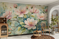 Hallway spaces gain a soft touch using Blushing Blossoms wallpaper patterns