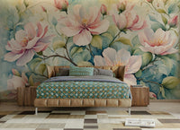 Guest room styling feels welcoming with Blushing Blossoms wallpaper inside