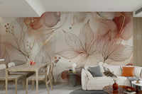 Serene botanical mural with pink hues for walls


