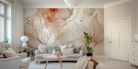 Floral wall mural with blush pink accents

