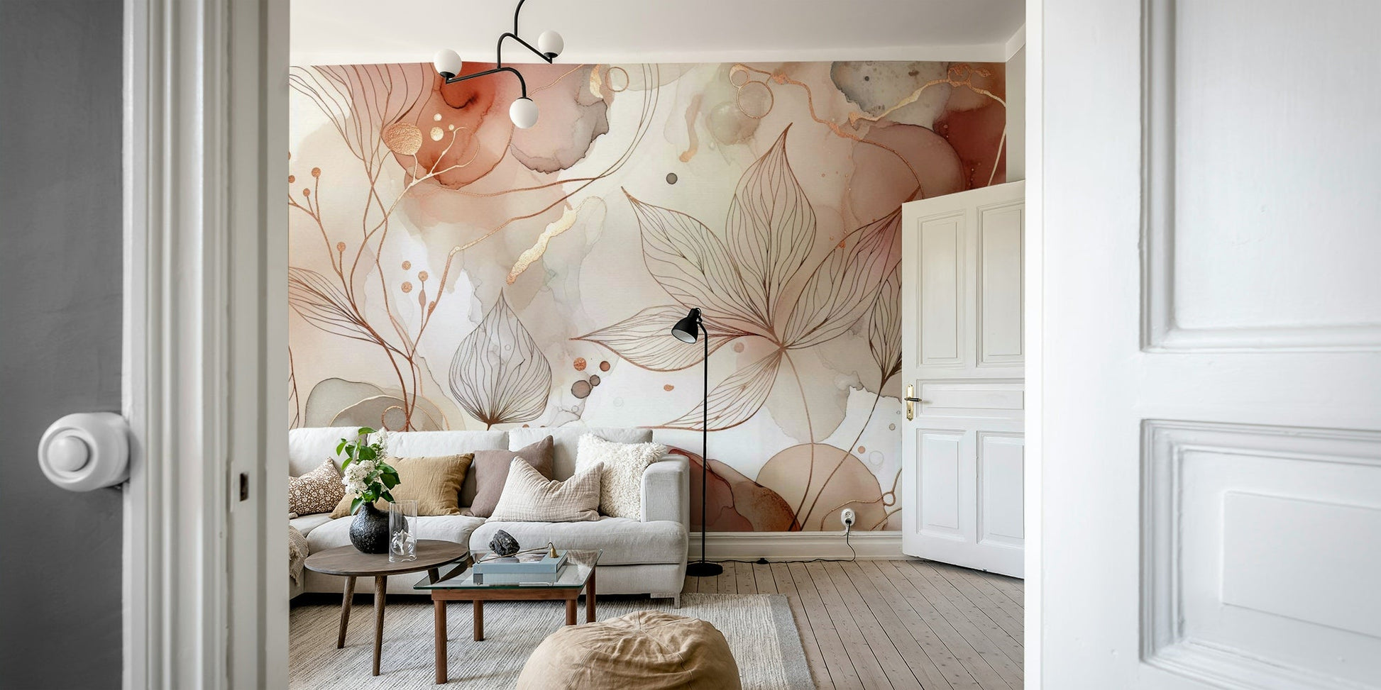 Blushing botanical wall mural for serene spaces

