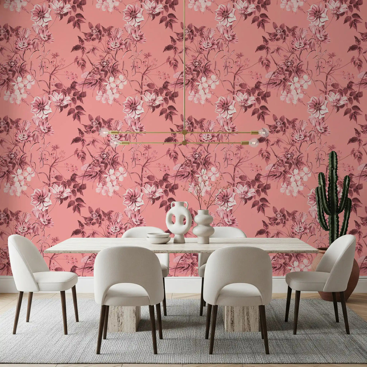 Dining room with Blushing Flower wallpaper in soft pink floral sketch tones, GD9368