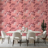 Dining room with Blushing Flower wallpaper in soft pink floral sketch tones, GD9368