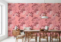 Vintage floral Blushing Flower wallpaper with layered blossoms and stems, GD9368