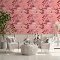 Blushing Flower wallpaper with sketch blooms on a warm blush background, GD9368