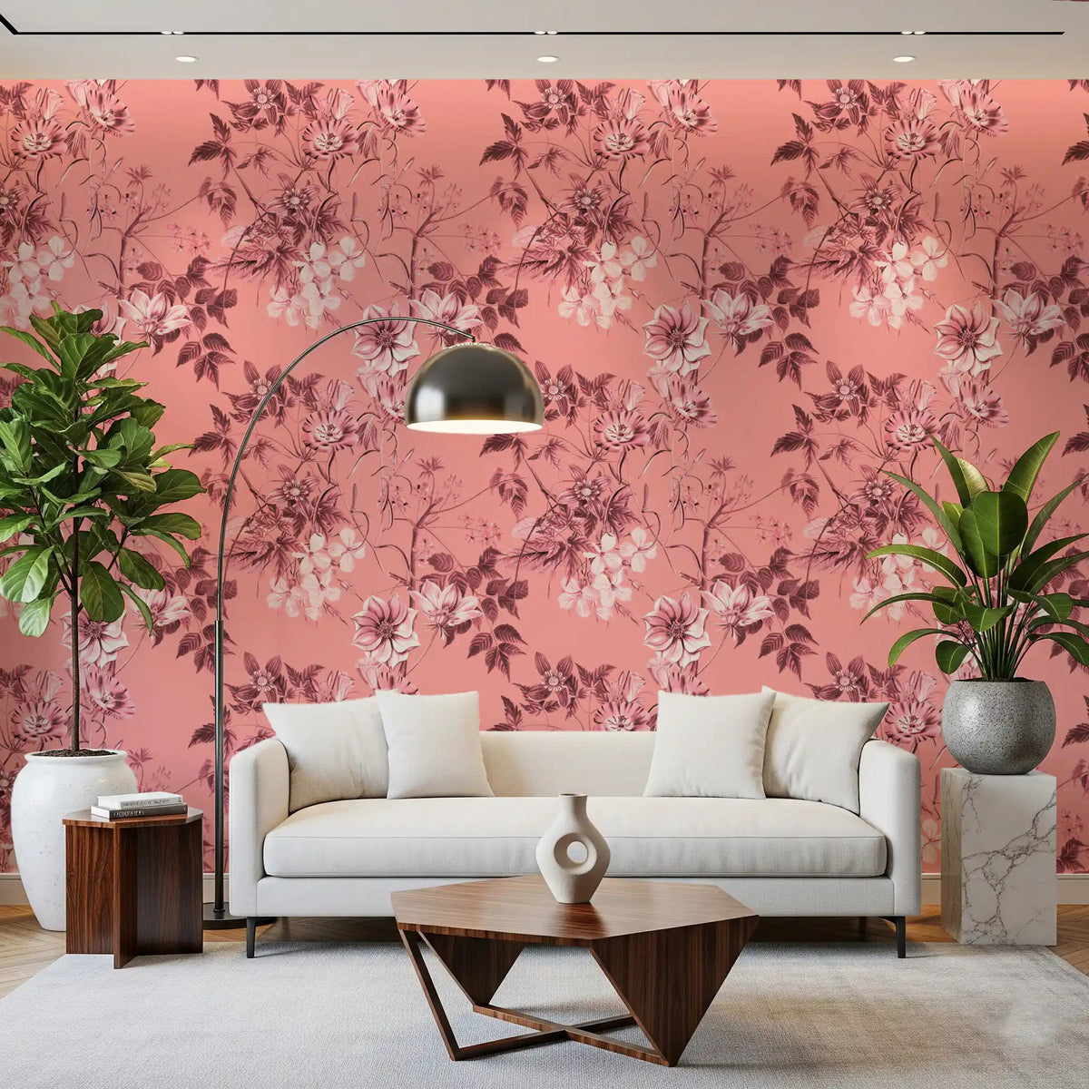Office wall with Flower Prints wallpaper in pink floral linework, GD9368