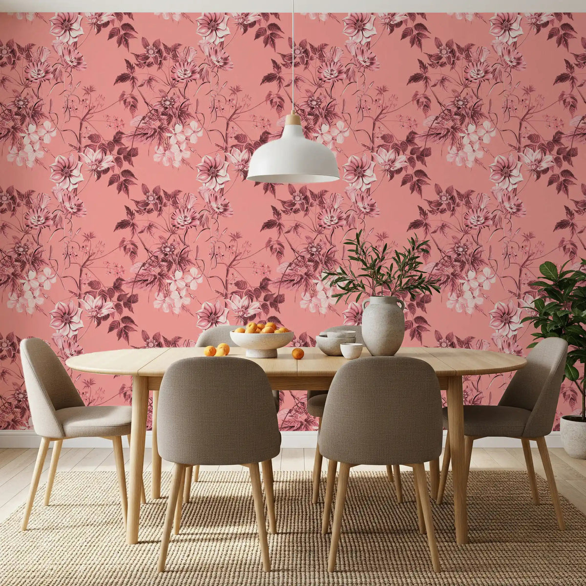 Flower Prints wallpaper showing pink petals and delicate leafy branches, GD9368