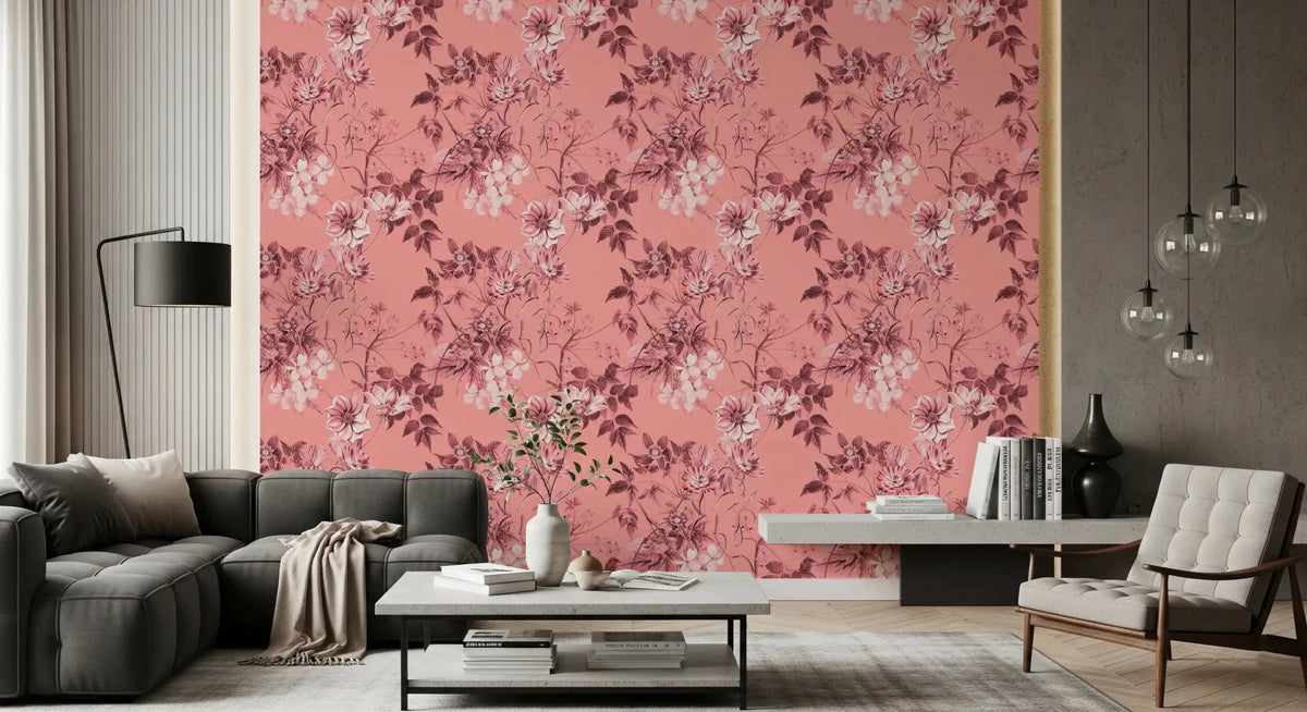 Blushing Flower wallpaper with airy floral forms and fine pink detailing, GD9368