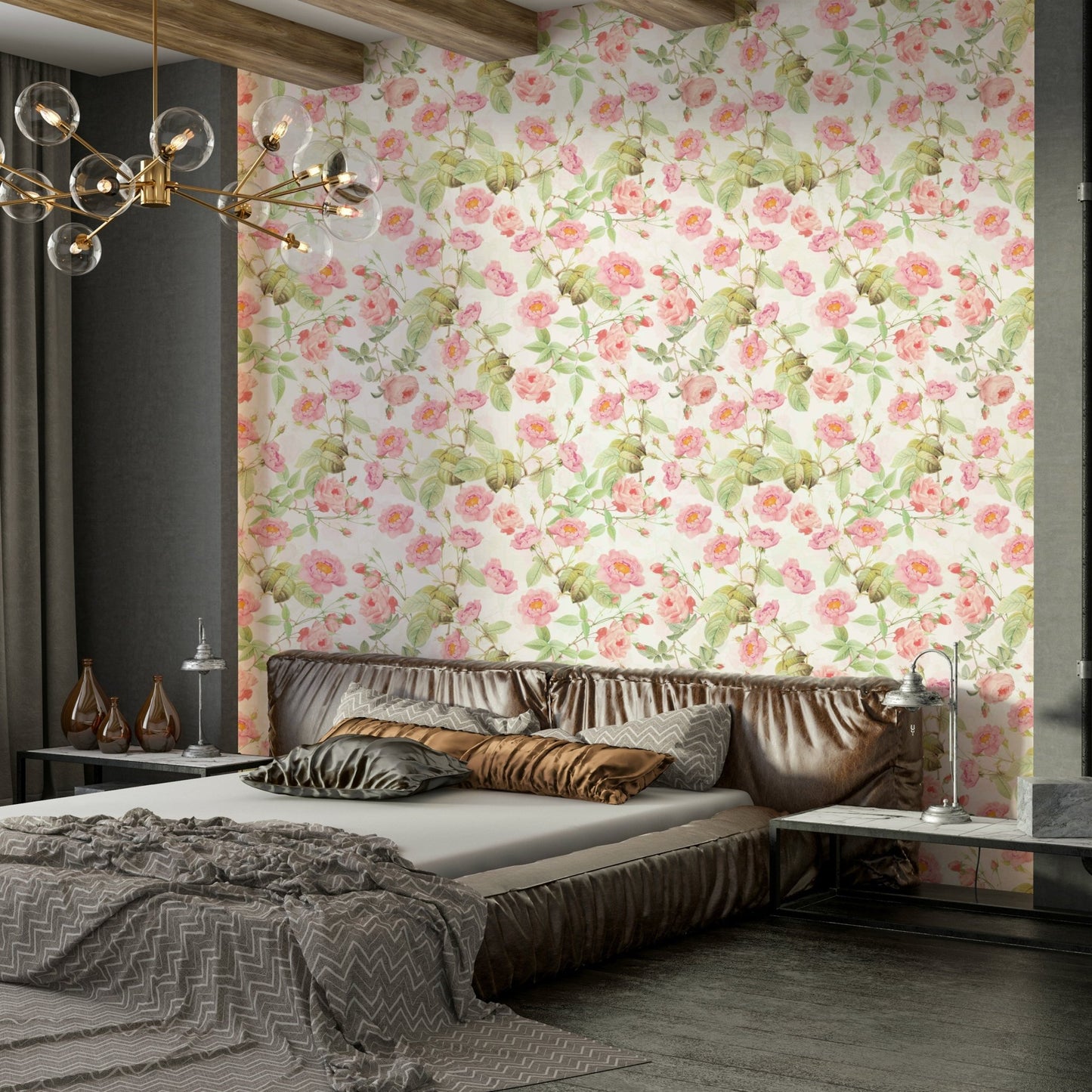 Romantic blush roses wallpaper perfect for home interiors.


