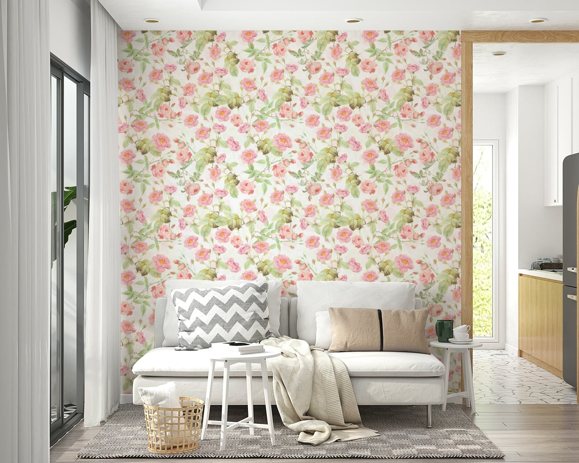 Delicate floral pattern with blush roses for walls.

