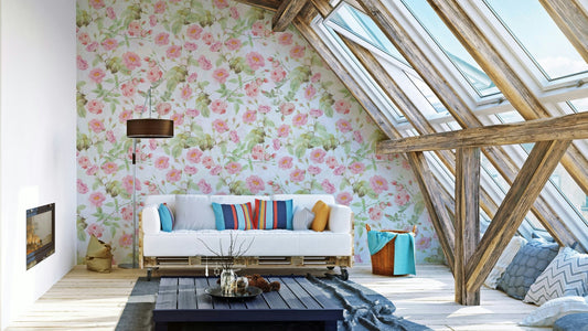 Beautiful blushing roses wallpaper for bedroom decor.

