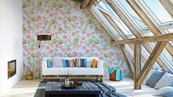 Beautiful blushing roses wallpaper for bedroom decor., GD1336