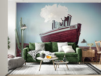 Shingle bank skiff Boat Resting on Pebbled Strand removable wall decal.