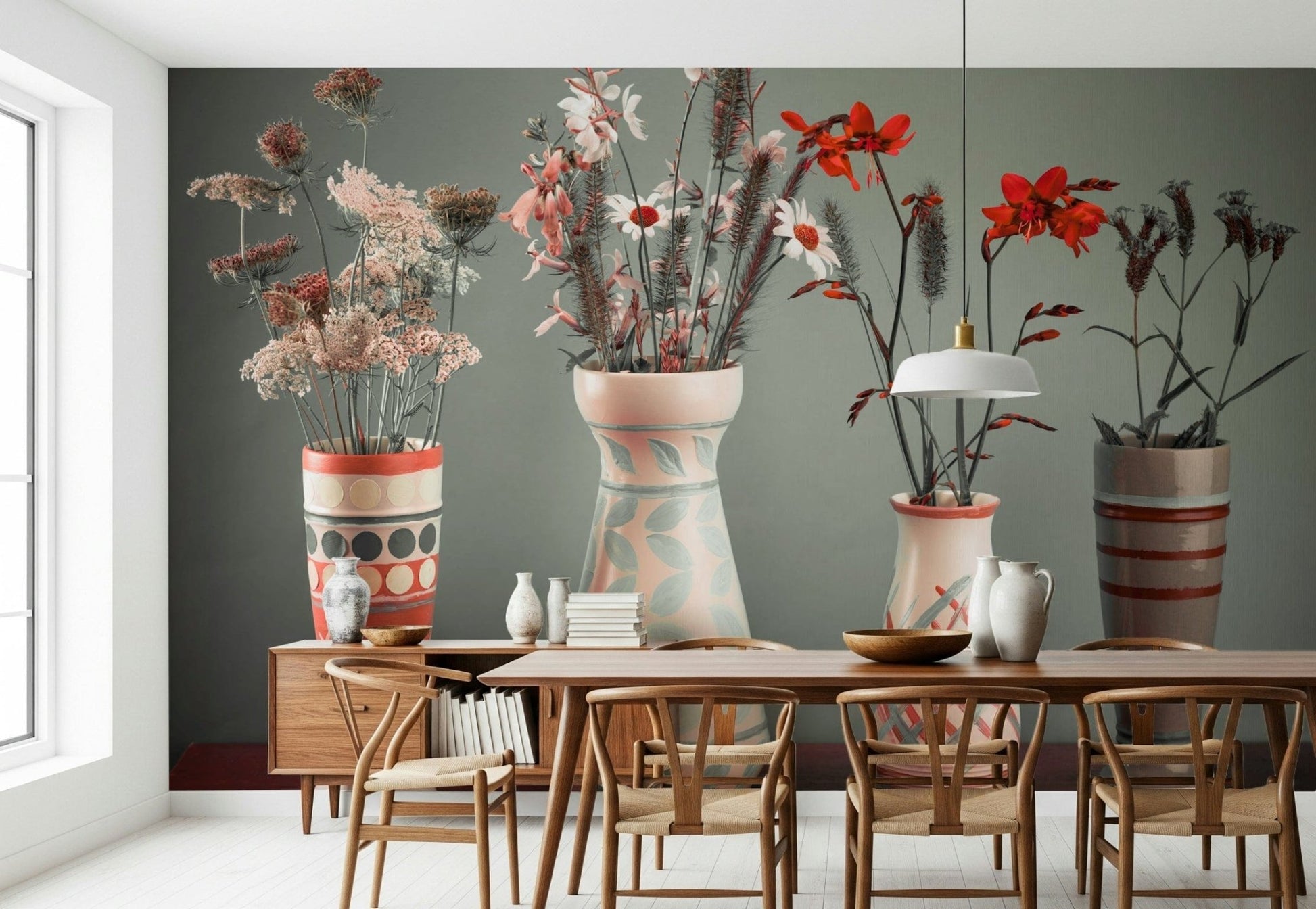 Decorative vessels Bohemian Floral Collection Wall Mural, unique home decor accent.