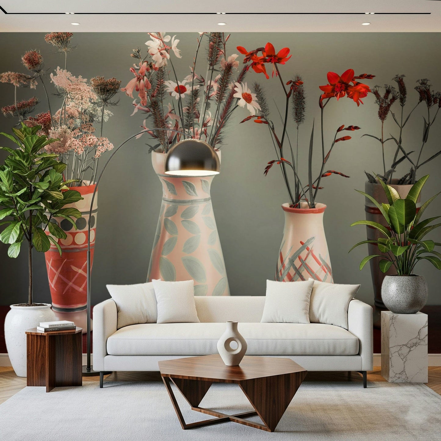 Stylized flowers Bohemian Floral Collection premium quality wall covering.