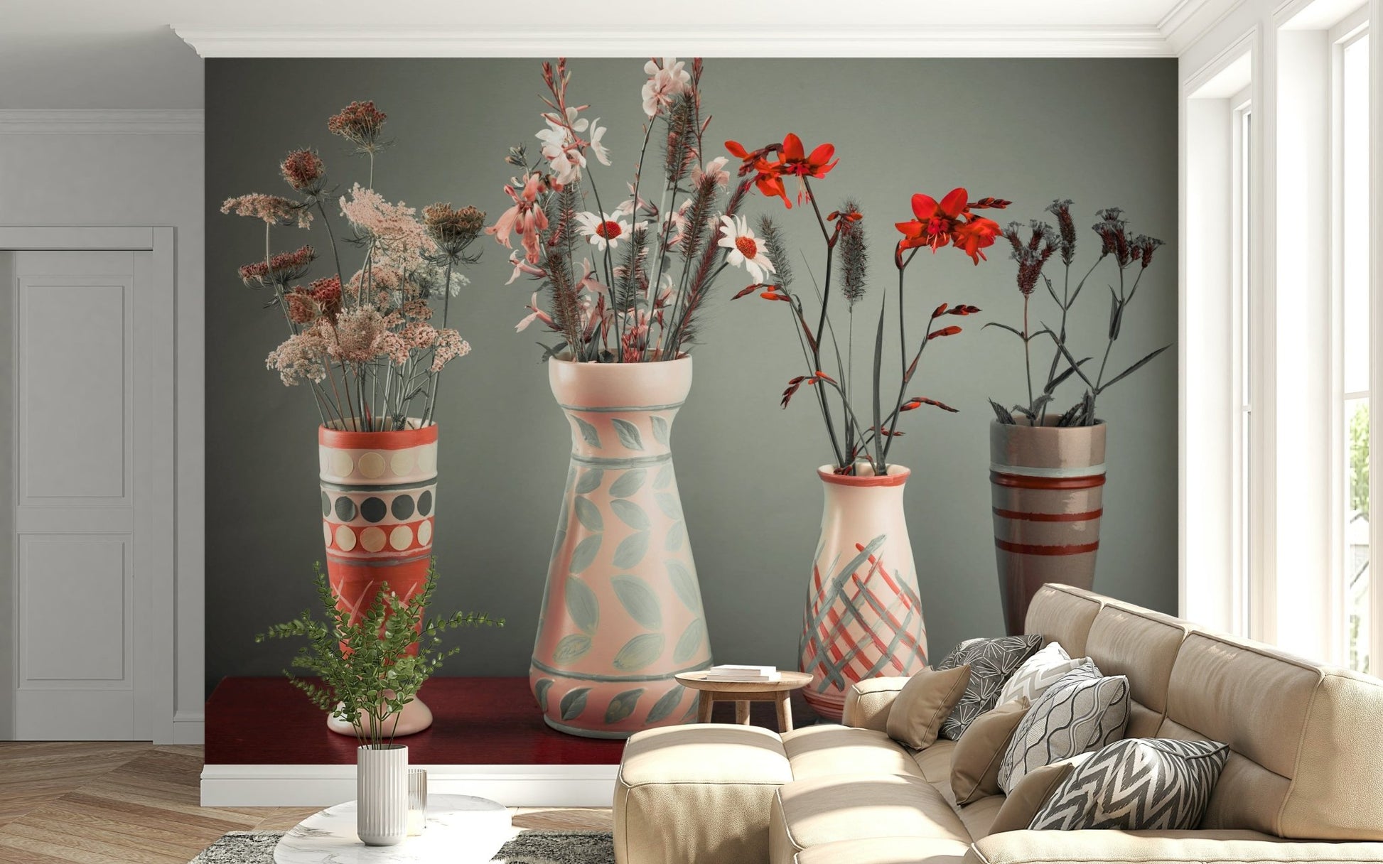 Charming floral theme Bohemian Floral Collection Wall Mural, detailed retro wall.