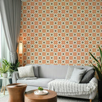 Bohemian orange organic pattern wallpaper mural

