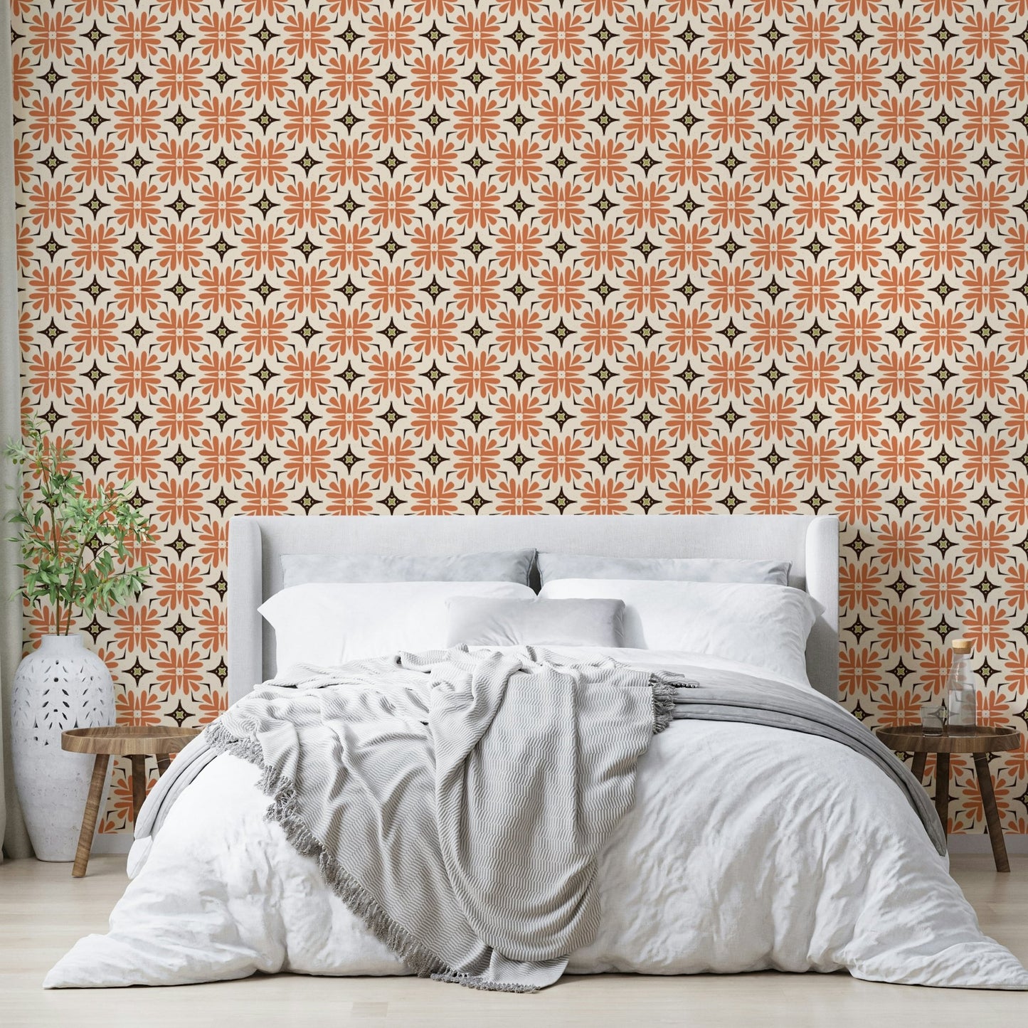 Bohemian organic tile orange wallpaper for walls

