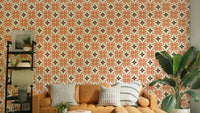 Artistic bohemian orange tile wall design wallpaper

