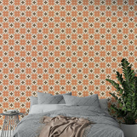 Orange tile boho design wallpaper for home decor

