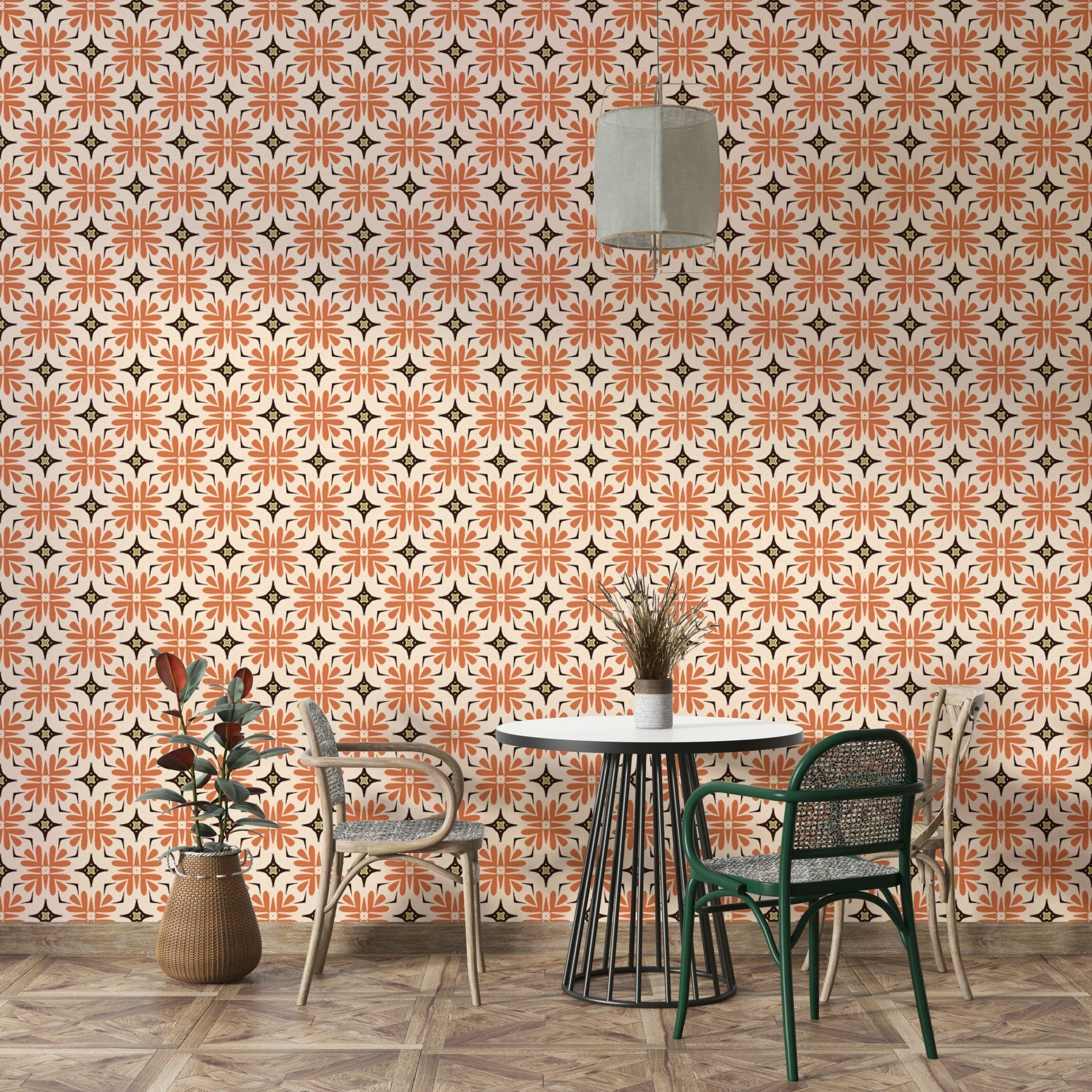 Stylish bohemian orange tile wallpaper for interiors

