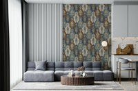 Ornate wall mural with Bohemian Paisley patterns and curving designs.
