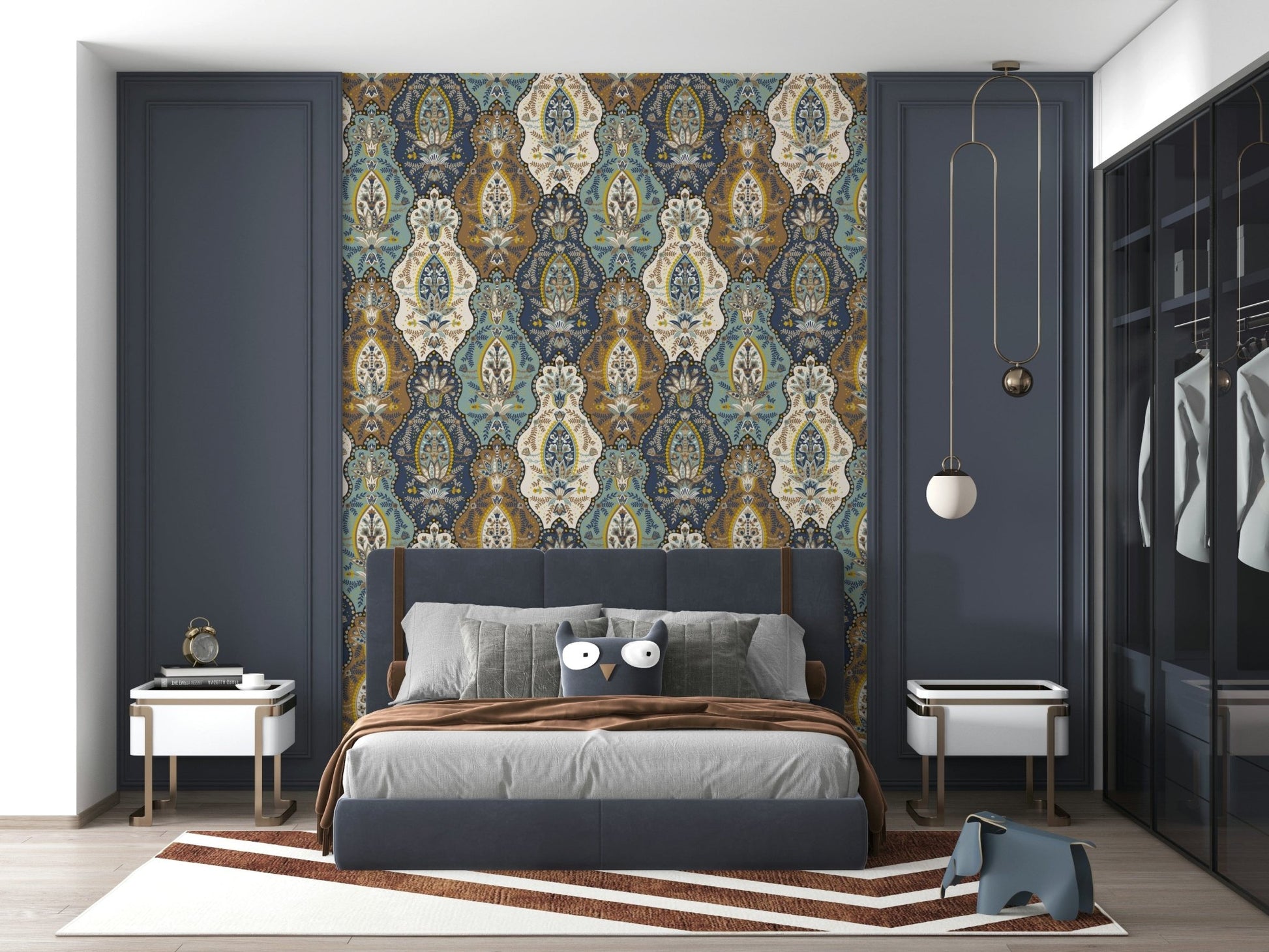Dynamic Bohemian Paisley wallpaper with artistic flair.