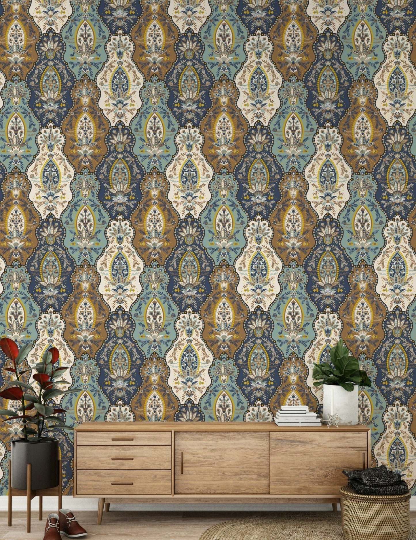 Textured, lovely Bohemian Paisley Wallpaper pattern for an accent wall.