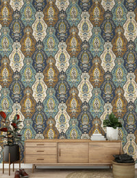 Textured, lovely Bohemian Paisley Wallpaper pattern for an accent wall.