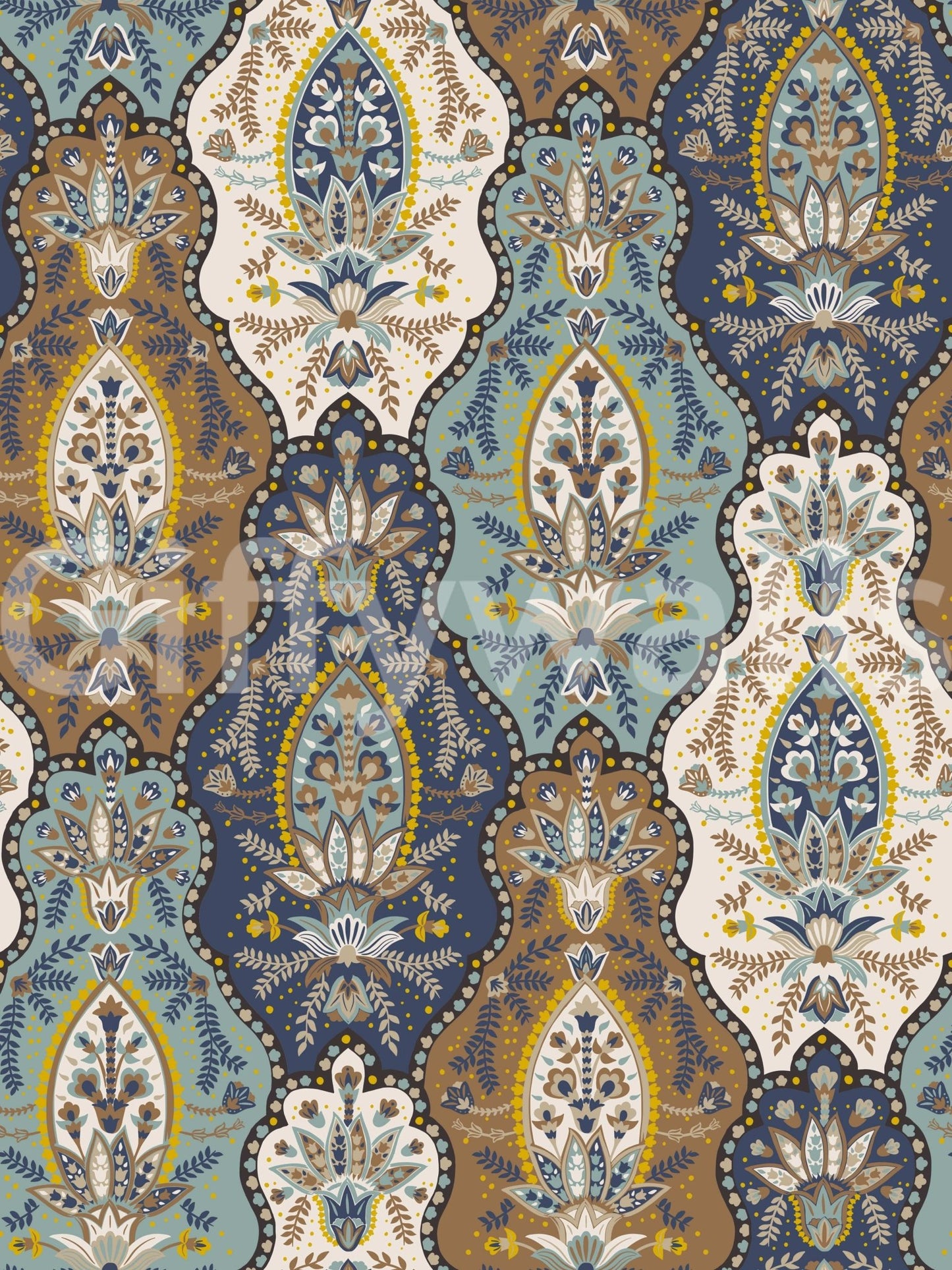 Global, ornate Bohemian Paisley Wallpaper for a sophisticated interior space.