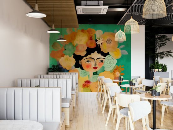 bohemian woman with colorful floral crown wall mural GD3329


