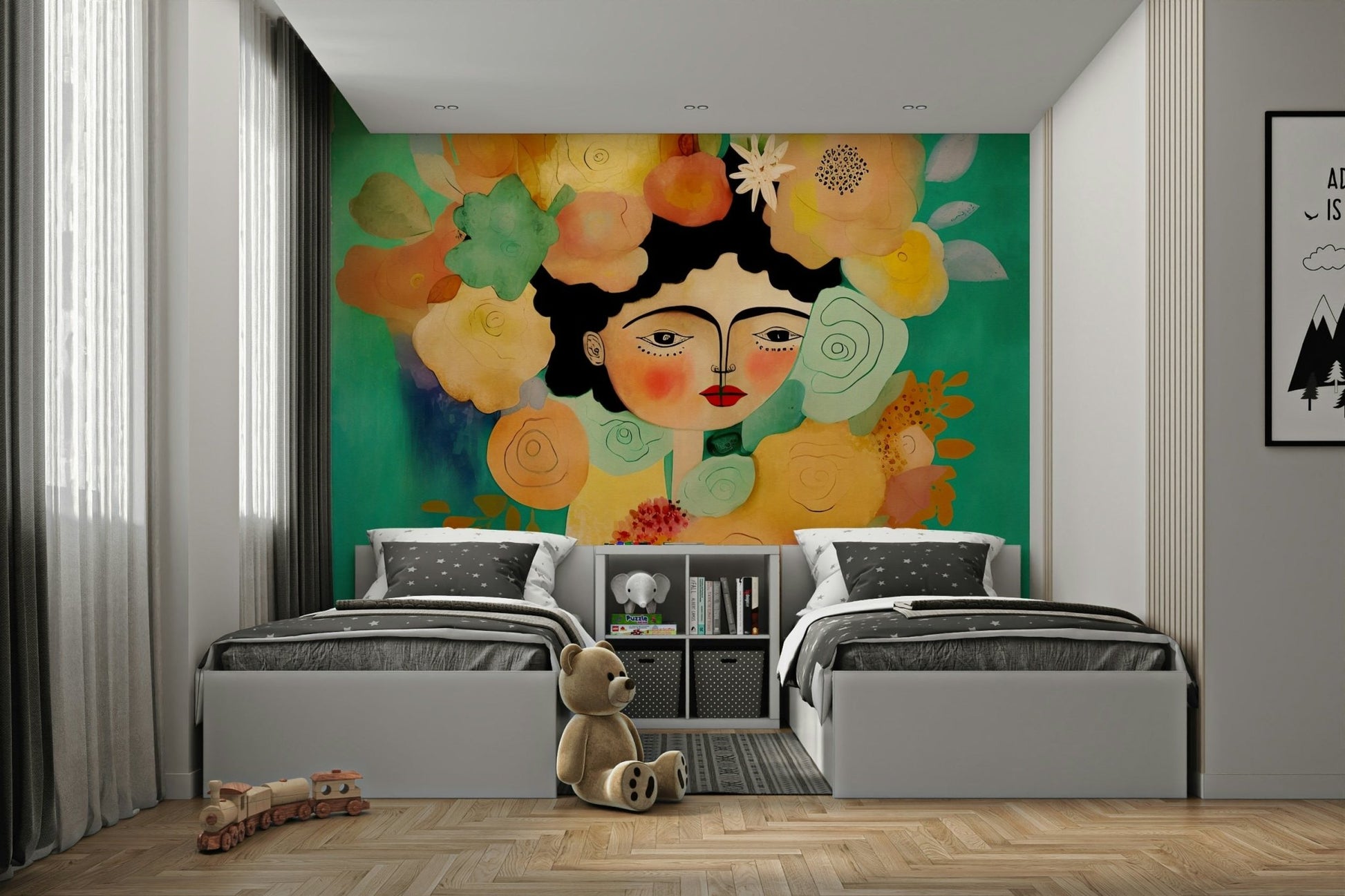 serene and colorful portrait mural

