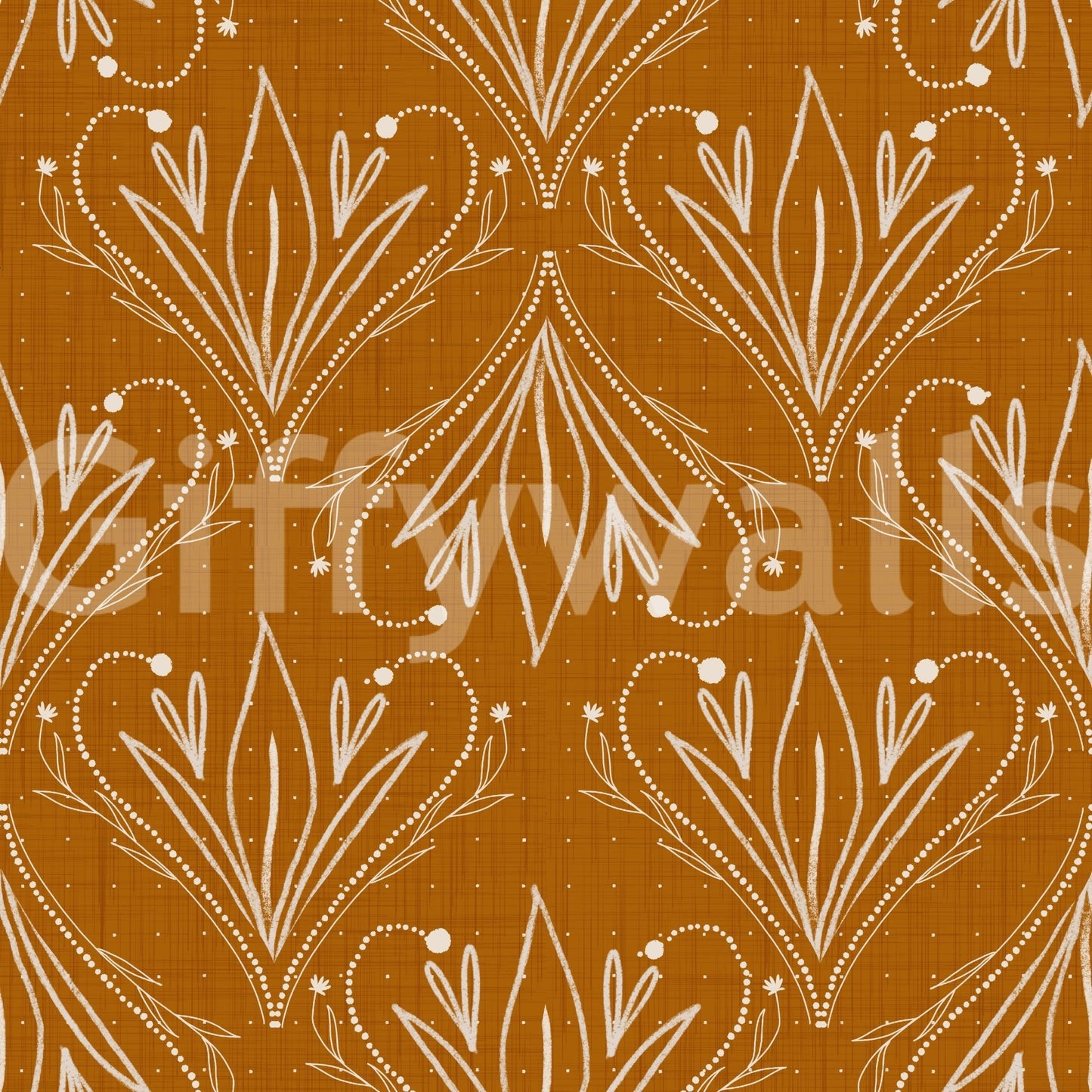 Artistic Boho Art Nouveau Folk Floral Mustard Gold Wallpaper with soft detailing