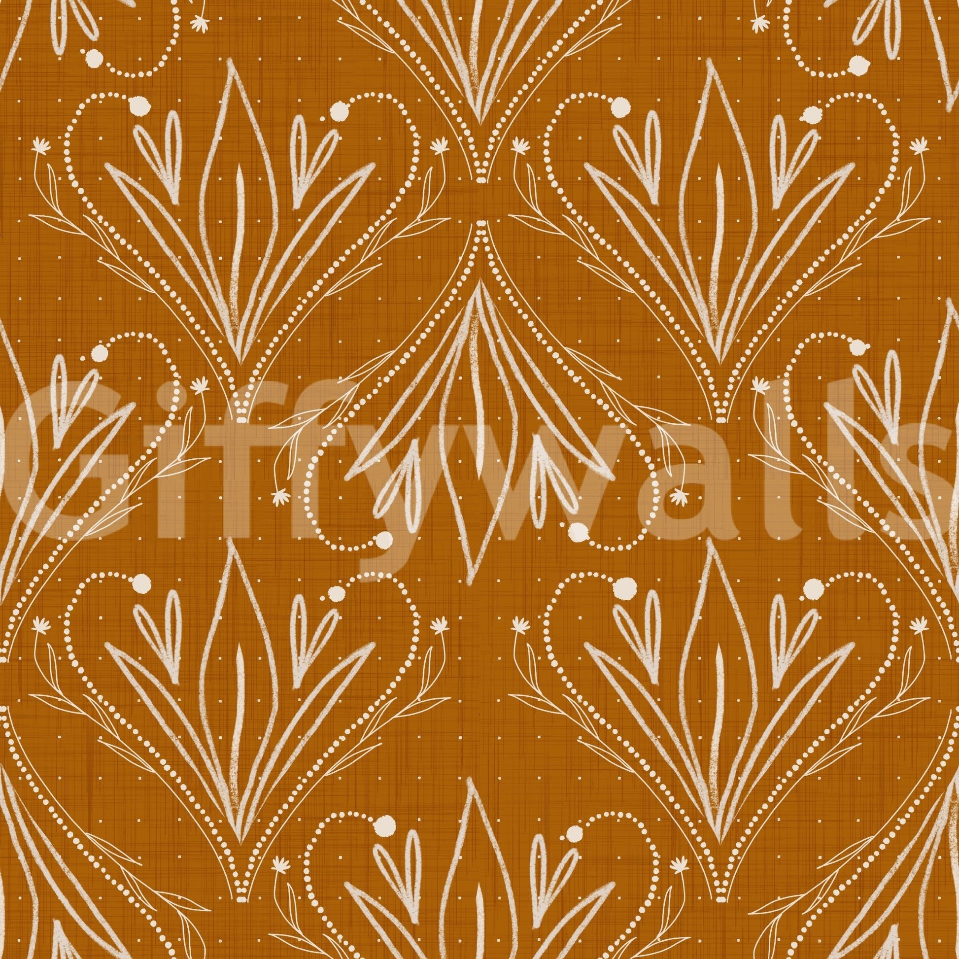 Artistic Boho Art Nouveau Folk Floral Mustard Gold Wallpaper with soft detailing