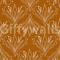 Artistic Boho Art Nouveau Folk Floral Mustard Gold Wallpaper with soft detailing