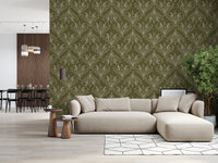 Spacious living room featuring olive green patterned wallpaper and clean layout, GD8317
