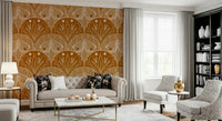 Elegant insect print mural Boho Art Nouveau Scallop Butterfly Floral in Burnt Orange.